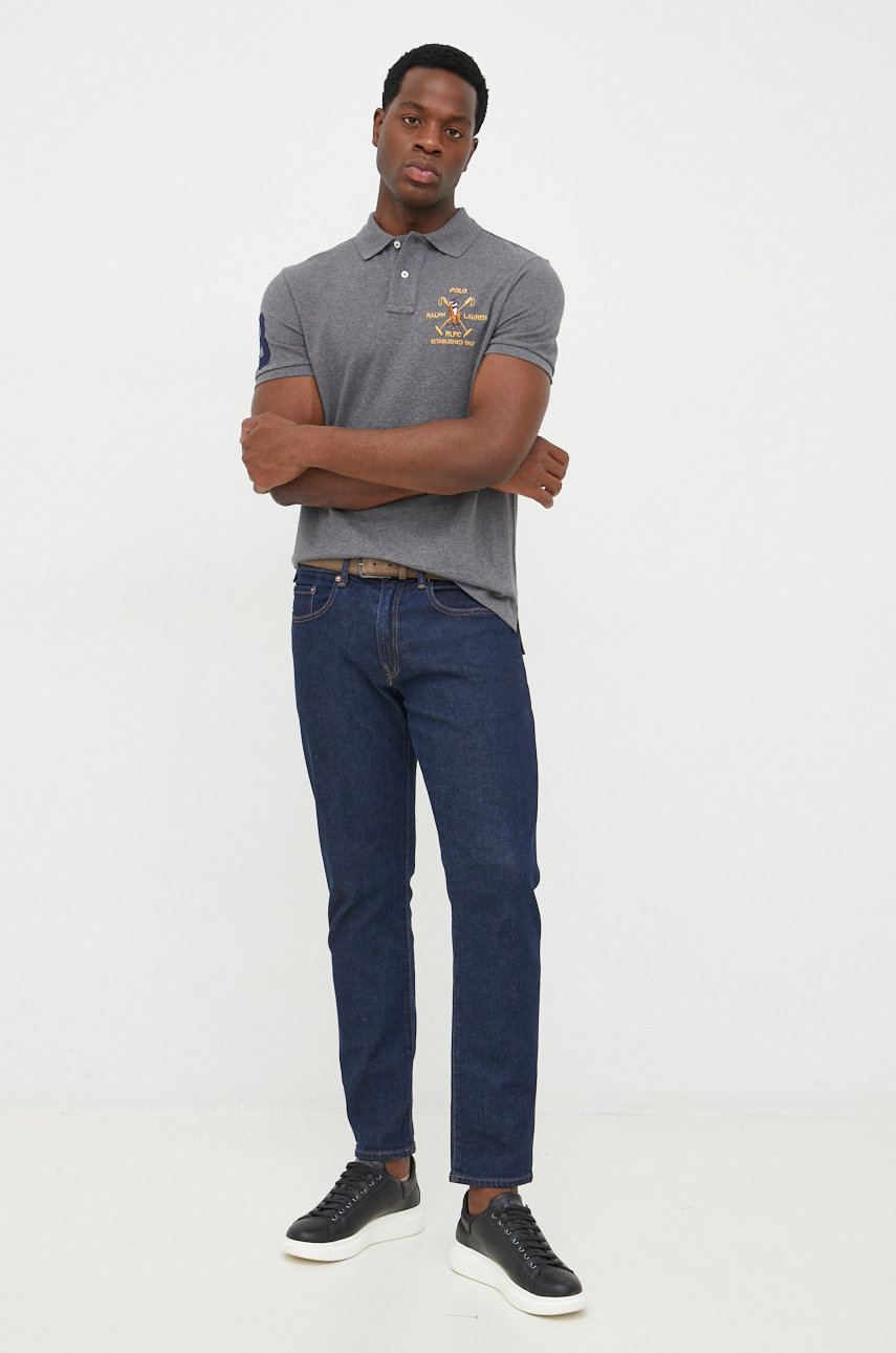 Bavlněné polo tričko Polo Ralph Lauren šedá