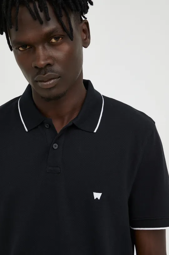 μαύρο Βαμβακερό μπλουζάκι πόλο Wrangler