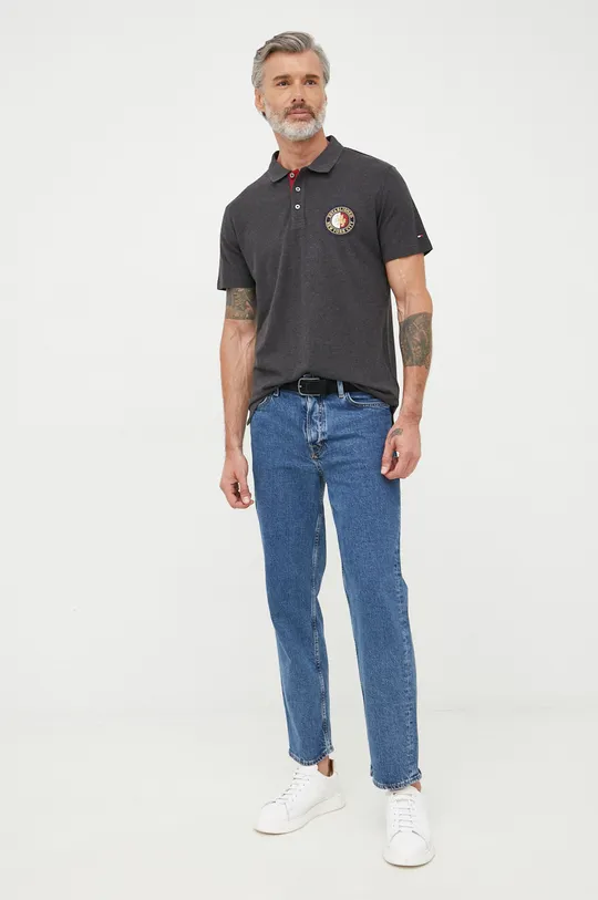 Βαμβακερό μπλουζάκι πόλο Tommy Hilfiger γκρί