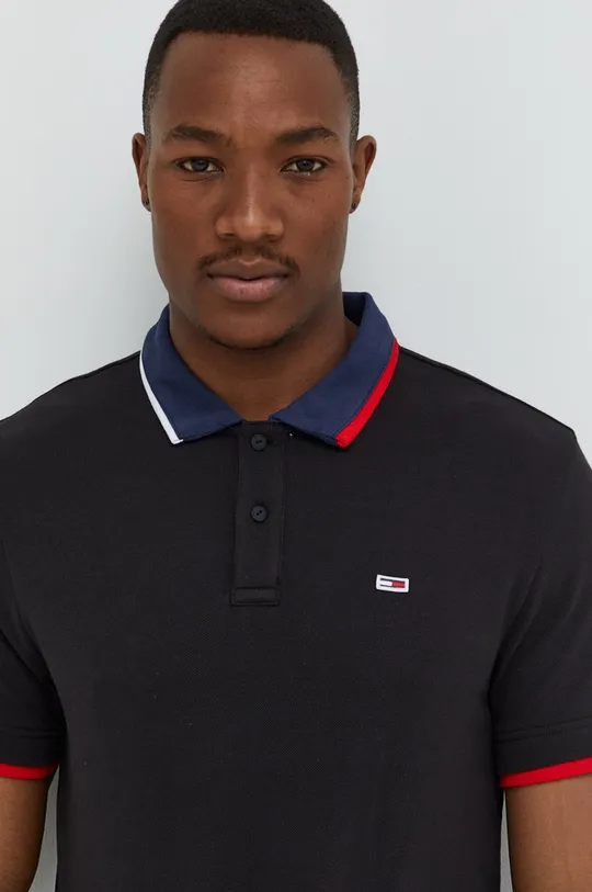 czarny Tommy Jeans polo bawełniane