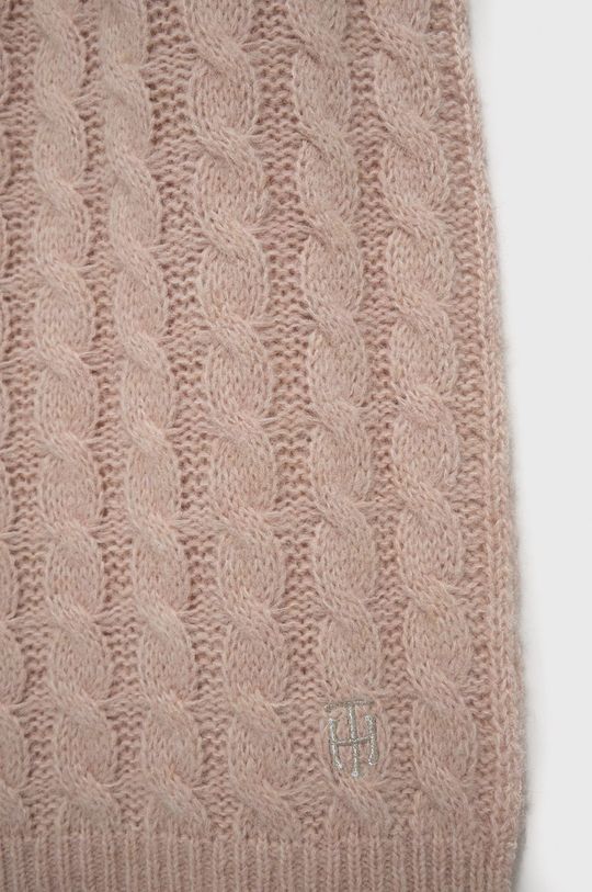 Šátek z vlněné směsi Tommy Hilfiger pastelově růžová