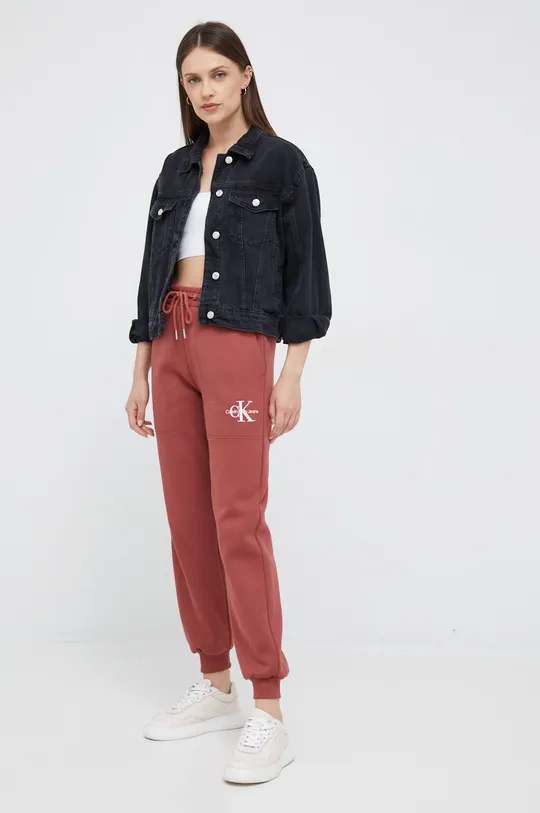 Παντελόνι φόρμας Calvin Klein Jeans κόκκινο