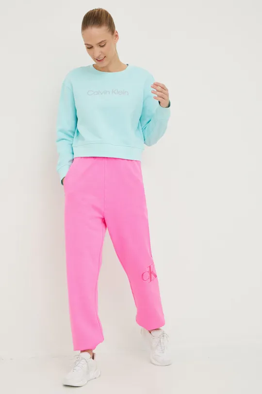 Βαμβακερό παντελόνι Calvin Klein Jeans ροζ