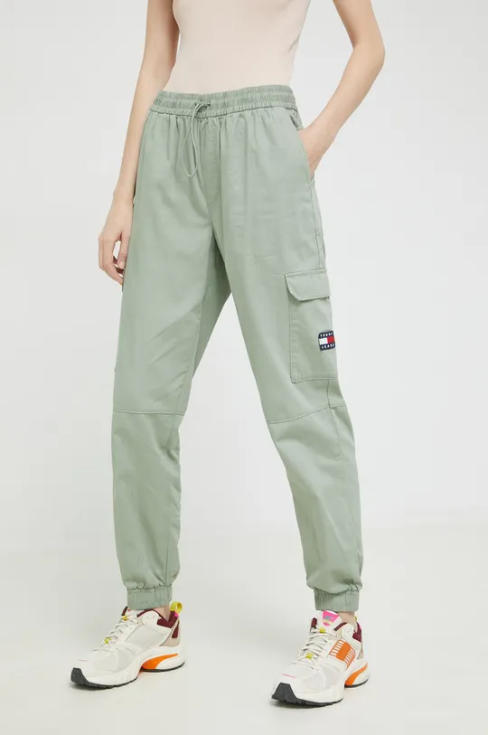 πράσινο Βαμβακερό παντελόνι Tommy Jeans Γυναικεία