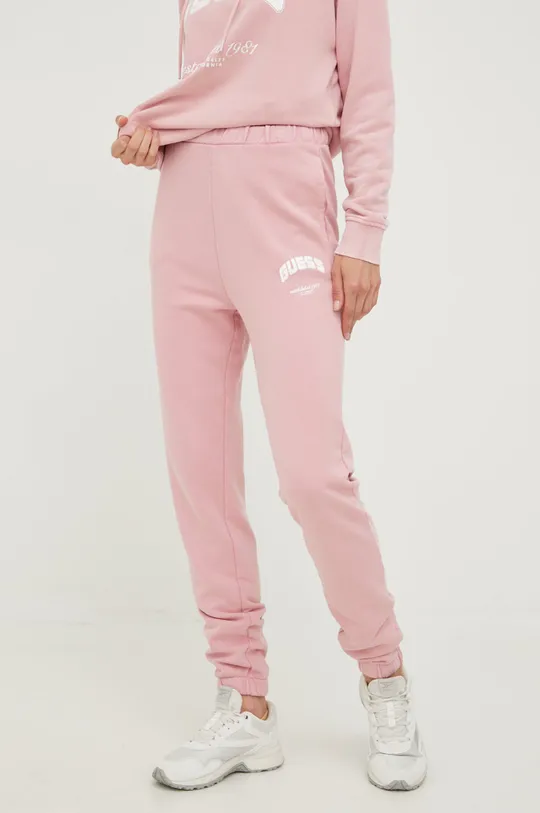 ροζ Βαμβακερό παντελόνι Guess Γυναικεία
