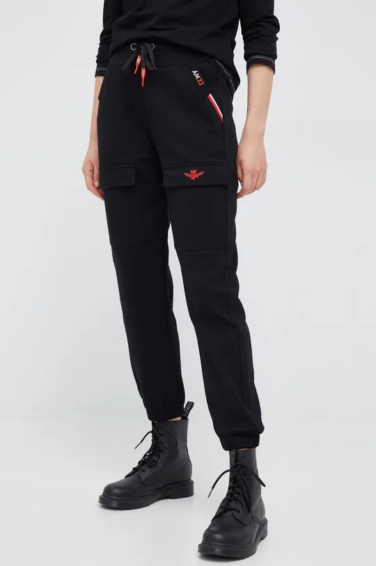 czarny Aeronautica Militare spodnie dresowe bawełniane Damski