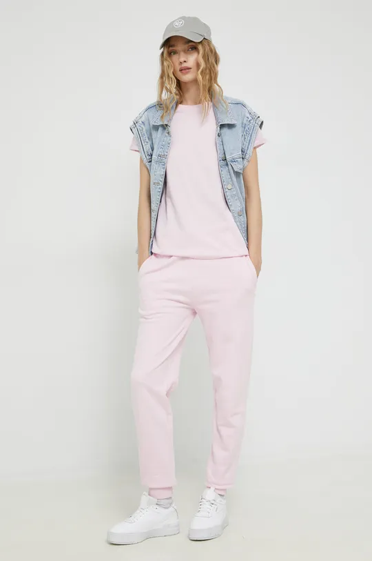 Βαμβακερό παντελόνι HUGO ροζ
