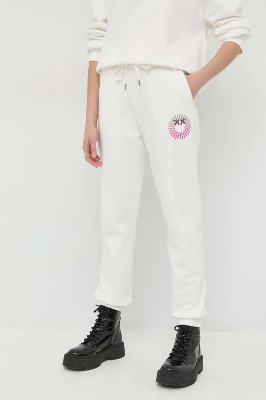 Βαμβακερό παντελόνι Pinko λευκό