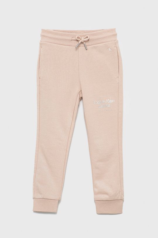 παστέλ ροζ Παιδικό βαμβακερό παντελόνι Calvin Klein Jeans Για κορίτσια