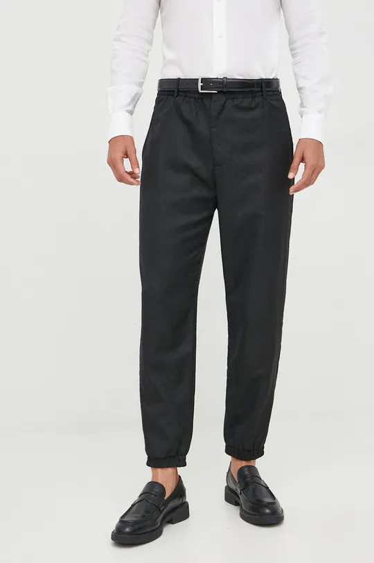 negru Emporio Armani pantaloni de lana De bărbați