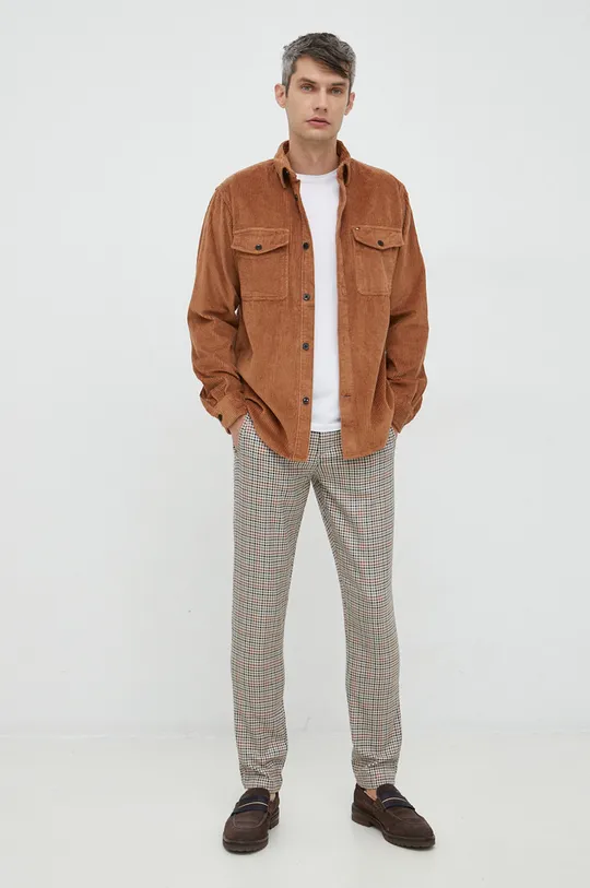 Pepe Jeans spodnie z domieszką wełny Castle Check brązowy