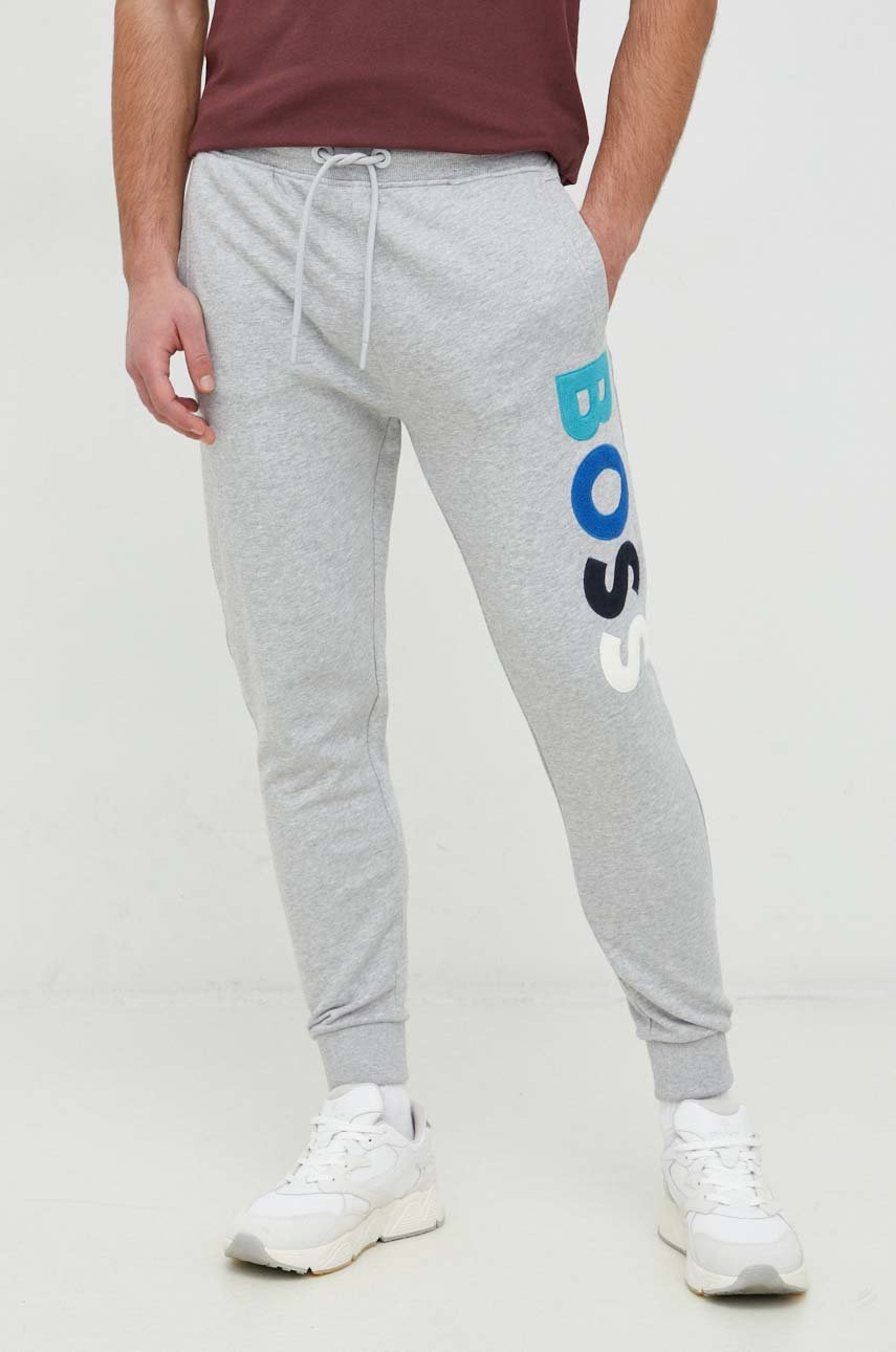 Хлопковые спортивные штаны BOSS BOSS CASUAL мужские цвет серый с ...