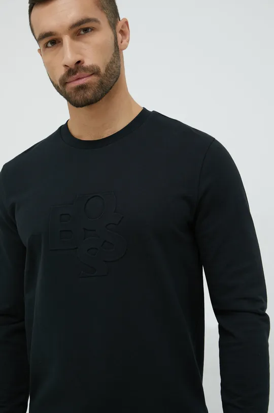 črna Bombažen pulover BOSS Moški