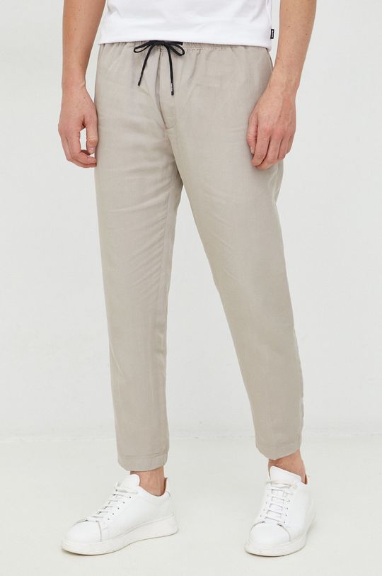 beżowy Calvin Klein spodnie dresowe z domieszką lnu Męski