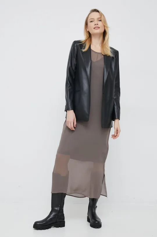 Шовкова сукня Calvin Klein сірий