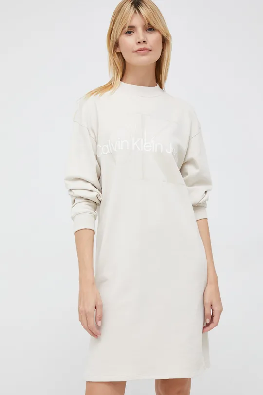 béžová Bavlnené šaty Calvin Klein Jeans Dámsky