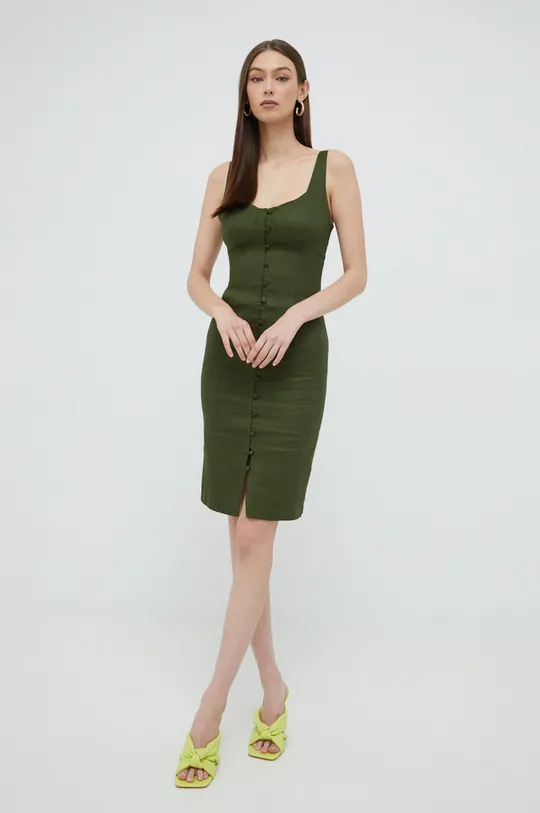 zelena Lanena obleka Guess Ženski