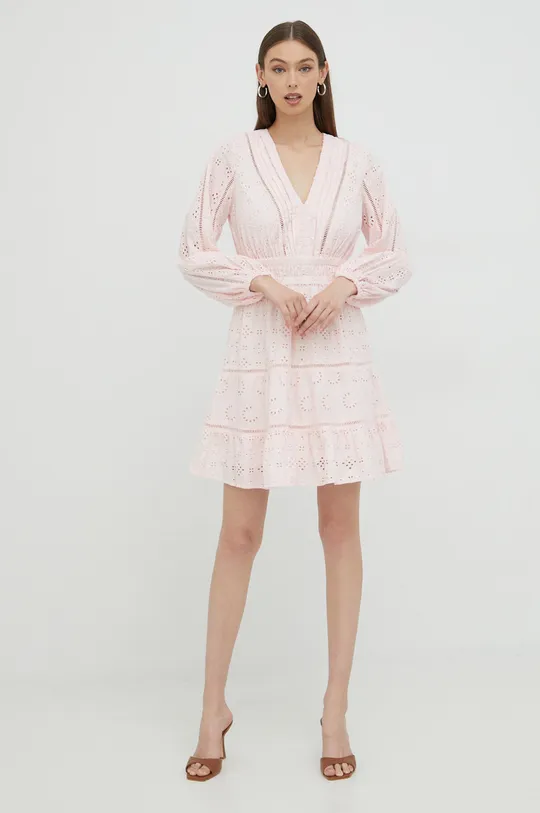 Βαμβακερό φόρεμα Guess ροζ