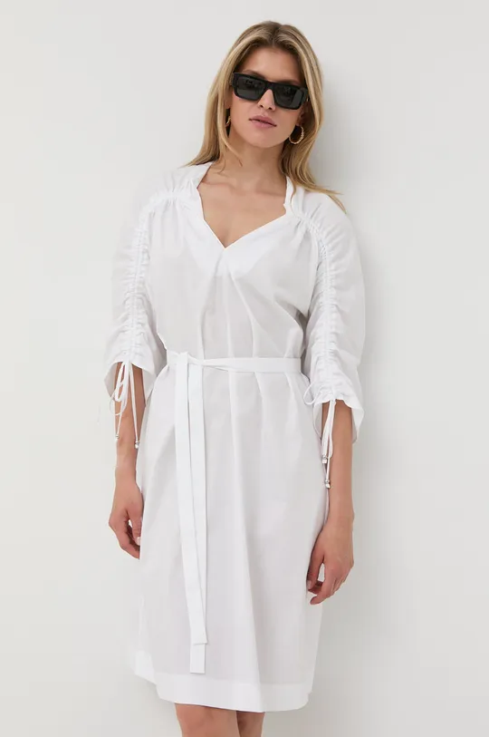 bela Bombažna obleka BOSS Ženski