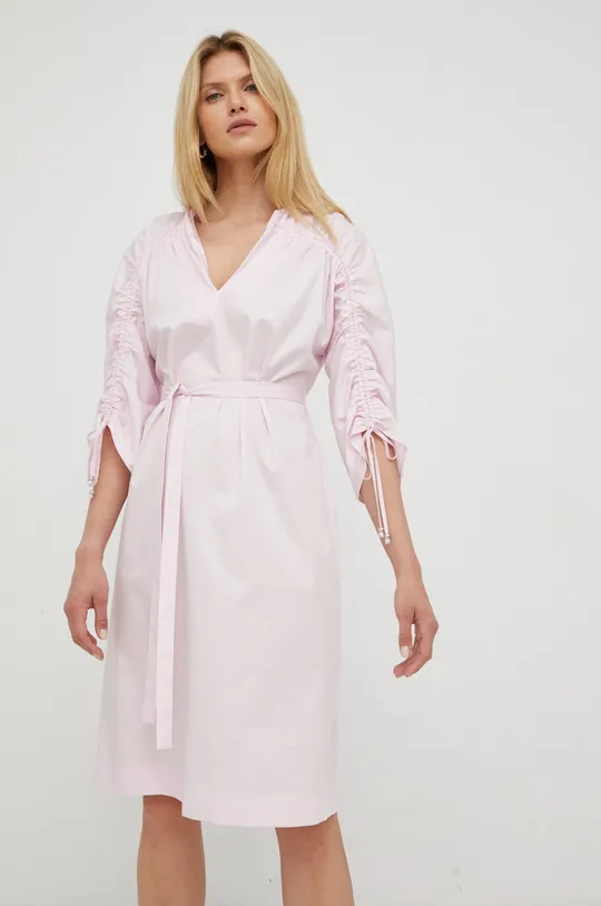 Βαμβακερό φόρεμα BOSS ροζ