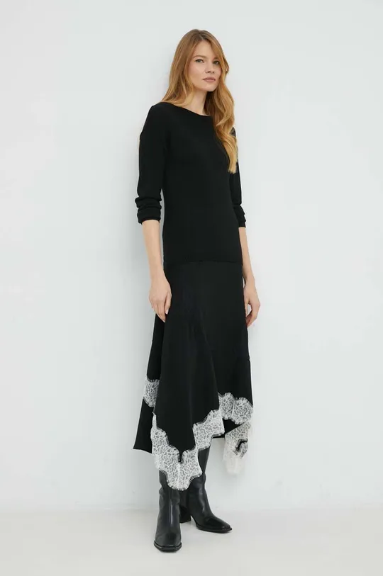 Φόρεμα από μείγμα μαλλιού Twinset μαύρο