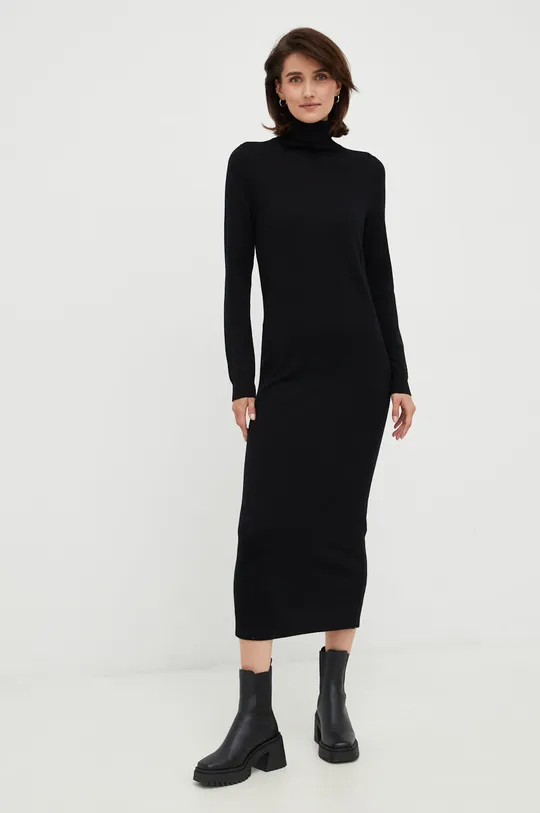 Μάλλινο φόρεμα Calvin Klein μαύρο
