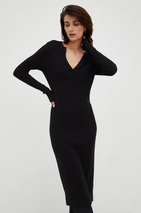 Haljina s primjesom vune Calvin Klein crna