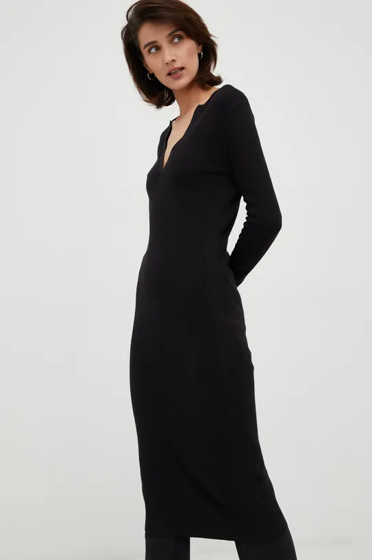 czarny Calvin Klein sukienka z domieszką wełny