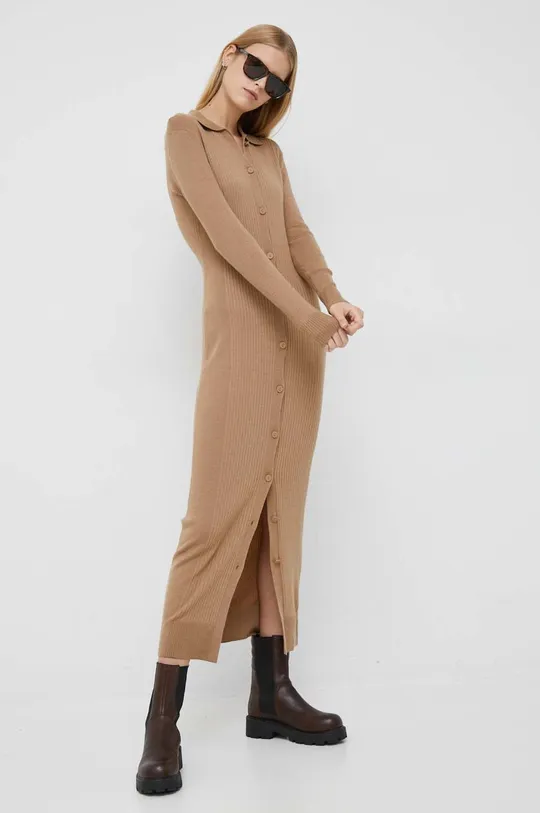 béžová Šaty s prímesou vlny Calvin Klein