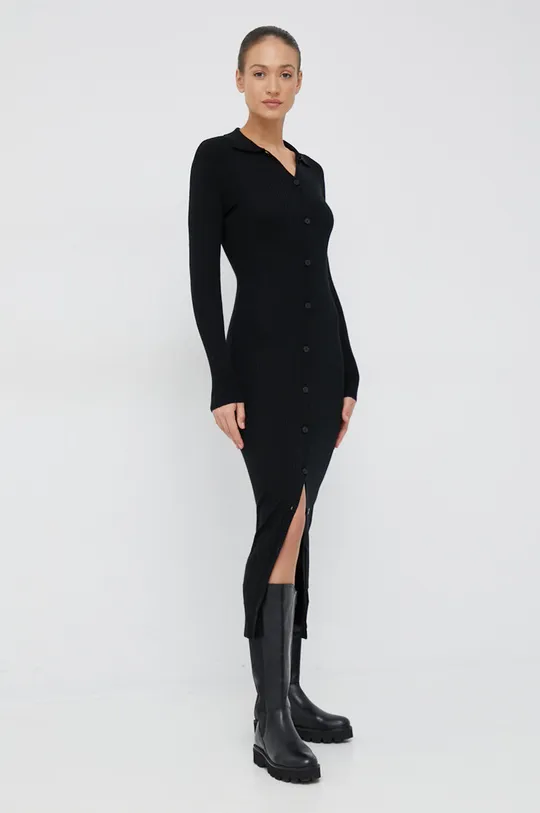 crna Haljina s primjesom vune Calvin Klein Ženski