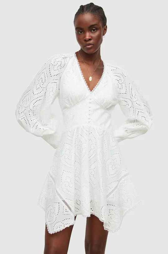 biały AllSaints sukienka bawełniana IRINA BRODERIE DRESS Damski