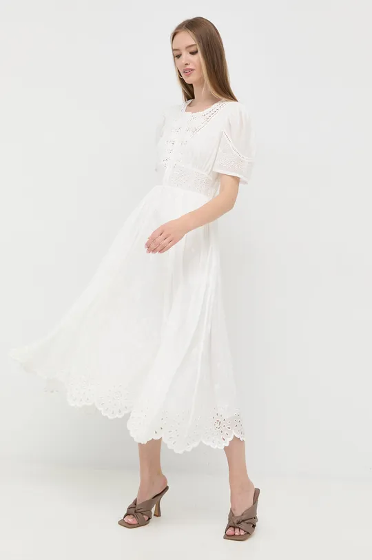 Miss Sixty sukienka z domieszką jedwabiu biały