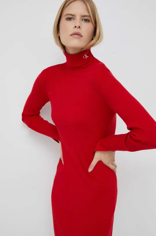 crvena Haljina s primjesom vune Calvin Klein Jeans Ženski