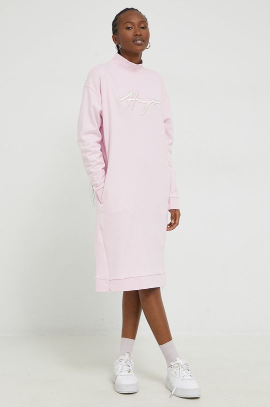 Bavlněné šaty HUGO pastelově růžová