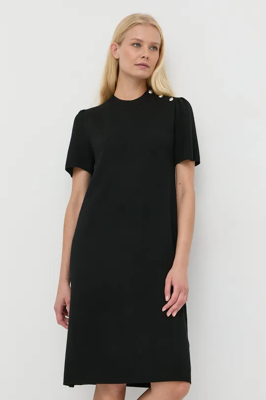 Μάλλινο φόρεμα BOSS μαύρο