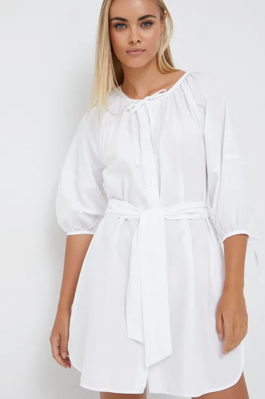 λευκό Βαμβακερό φόρεμα Sisley
