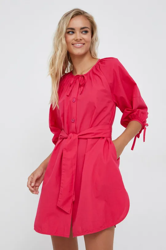Βαμβακερό φόρεμα Sisley ροζ