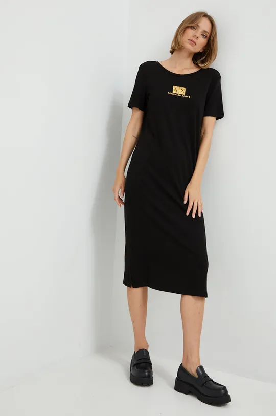 črna Bombažna obleka Armani Exchange Ženski