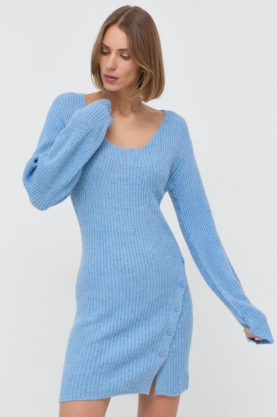 albastru Bardot rochie din amestec de lana De femei
