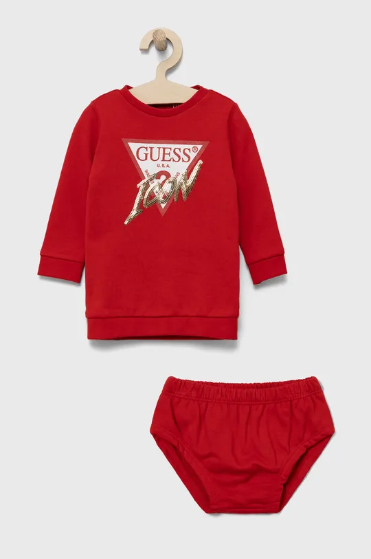 crvena Dječja pamučna haljina Guess Za djevojčice