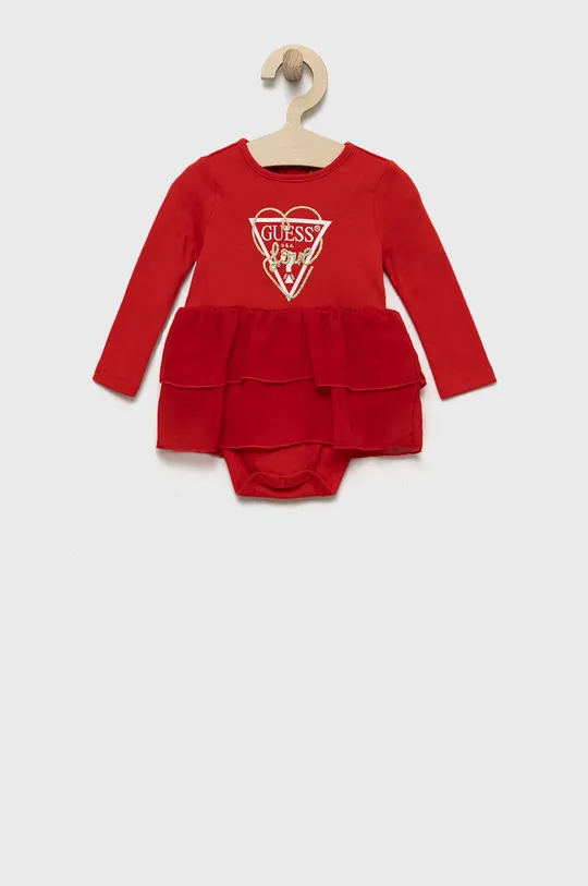 crvena Dječja pamučna haljina Guess Za djevojčice