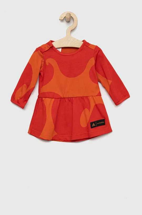 oranžna Otroška bombažna obleka adidas Performance Dekliški