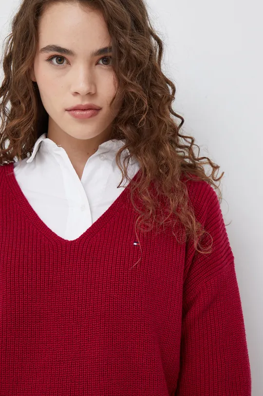 κόκκινο Βαμβακερό πουλόβερ Tommy Hilfiger