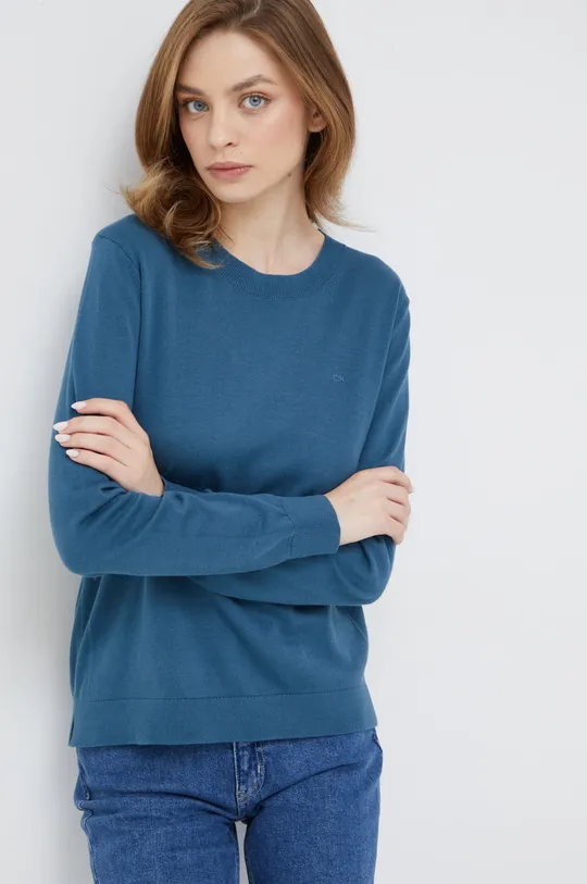 niebieski Calvin Klein sweter z domieszką jedwabiu Damski