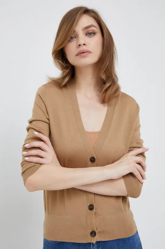 коричневый Шерстяной кардиган Calvin Klein Женский