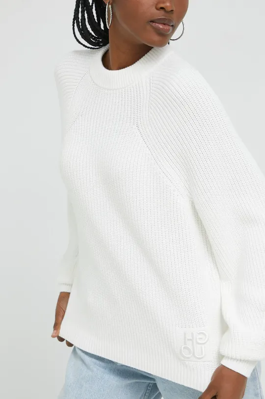 λευκό Βαμβακερό πουλόβερ HUGO Γυναικεία