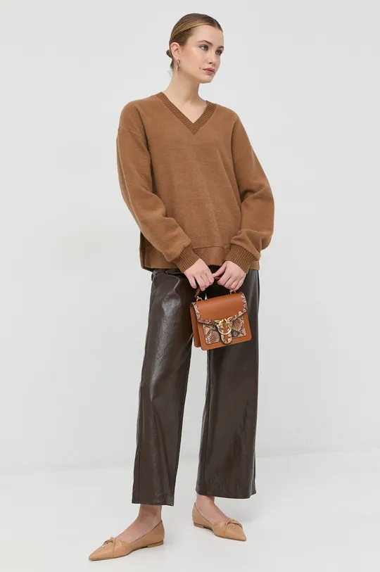 Max Mara Leisure sweter z domieszką wełny brązowy
