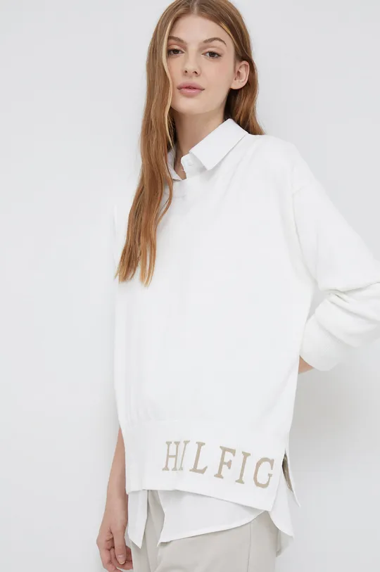 λευκό Βαμβακερό πουλόβερ Tommy Hilfiger Γυναικεία