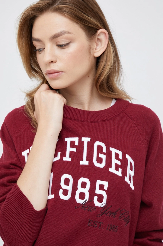 bordowy Tommy Hilfiger sweter z domieszką wełny