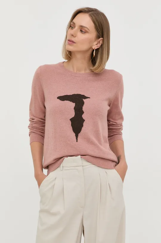 różowy Trussardi sweter z domieszką wełny